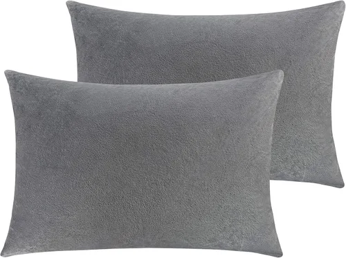 Vista 43 de NTBAY Fundas de almohada de terciopelo con cremallera, paquete de 2 fundas de almohada de viaje de franela de lujo, 13 x 18 pulgadas, color negro