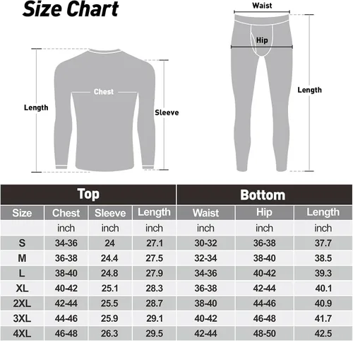 Vista 5 de SIMIYA Men's Thermal Underwear Set Long Sleeves Long Johns Set Base Layer Fleece Lined Tops & Bottoms