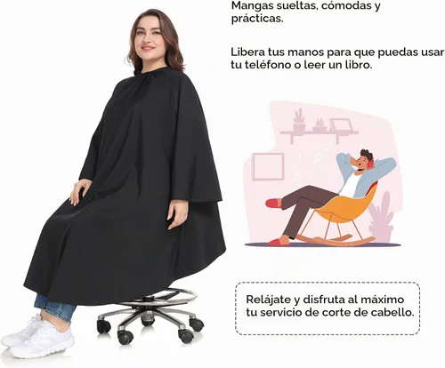 Vista 3 de Professional Barber & Salon Cape with Sleeves Large Hair & Water Repellent Cutting Cape with Adjustable Snaps