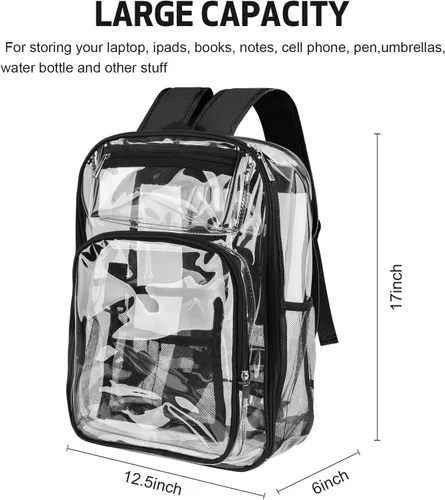 Vista 2 de ANSUN Mochila transparente, mochila transparente de PVC resistente grande, Negro -, Transparente