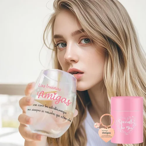 Vista 7 de Yalucky Regalos para mujer amiga, vaso de vidrio de 16.2 fl oz, regalos de cumpleaños para mujer, Llaveros para mujeres, regalo de graduación