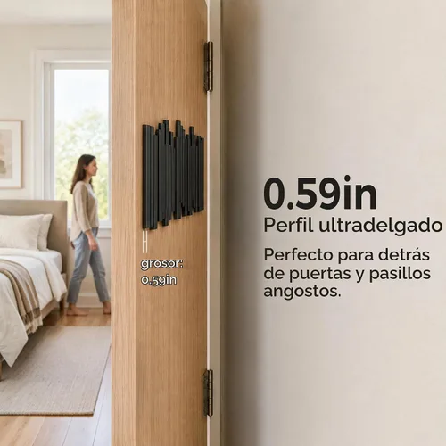 Vista 7 de MinBoo Perchero de Bambú con Múltiples Ganchos - Ganchos Decorativos para Pared Modernos, Únicos, que Ahorran Espacio, Perchero con 4 Ganchos Negro
