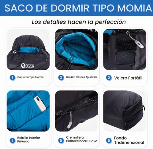 Vista 4 de Down Mummy Sleeping Bag for Adults, 600 Fill Power Backpacking