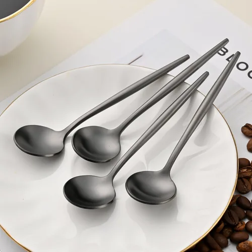 Vista 7 de 5.1 Pulgadas Cuchara de Té Satinada Negra SS18/10, Juego de 4 Mini Cucharas de Café de Acero Inoxidable, Cuchara de Té Pequeña, Cucharas Demitasse