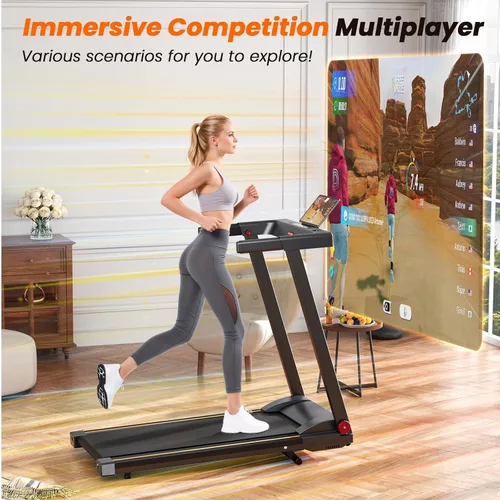 Vista 3 de DeerRun Caminadora plegable para el hogar con 6% de inclinación manual y manubrio, almohadilla plegable compacta para caminar, trotar y correr