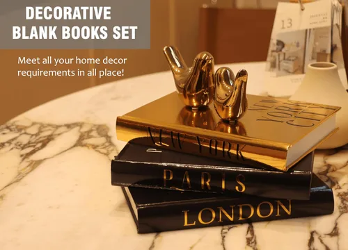 Vista 10 de Libros decorativos para decoración del hogar con pequeñas estatuas de pájaros doradas, decoración del hogar dorada, decoración de libros de mesa