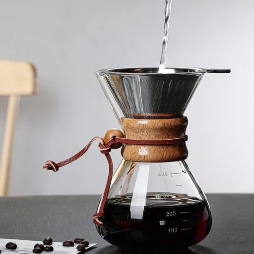 Vista 4 de Cafetera para cafetera, 13.5 fl oz, doble filtro, de madera, para café, adecuado para fiestas de café en casa