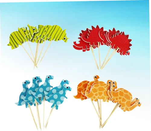 Vista 6 de 96pcs Dinosaur Cake Toppers Birthday Party Decorations Paper
