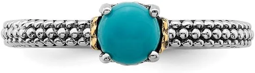 Vista 4 de Anillo de eternidad de plata de ley 925 y oro amarillo de 14 k apilable turquesa vintage