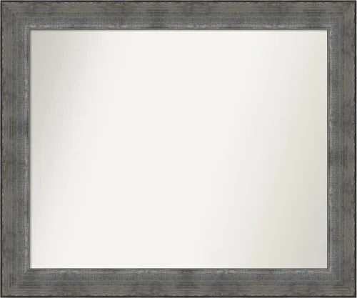 Vista 278 de Amanti Art Espejo de baño plateado para sobre el fregadero, 24 x 24 pulgadas, espejo cuadrado de peltre forjado a medida, marco de madera casual