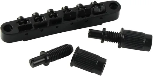 Vista 5 de FLEOR Puente de guitarra eléctrica y pieza de cola con tachuelas para guitarra estilo LP, color negro Juego de puente y cordal negro