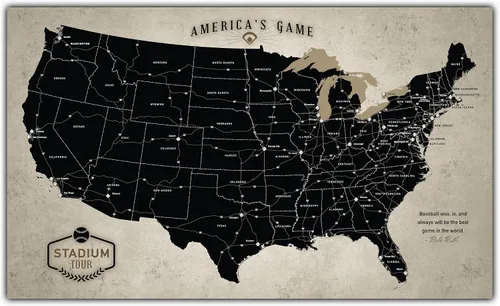 Vista 9 de HolyCowCanvas Mapa Rastreador de Estadios de Béisbol en Lienzo Personalizado con Chinchetas, Lista de Deseos de Parques, Regalo Personalizado