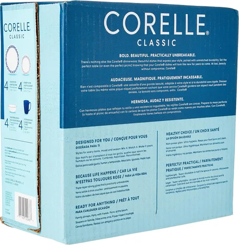 Vista 2 de Corelle Cobalt Circles - Juego de vajilla de 16 piezas para 4 personas, color azul