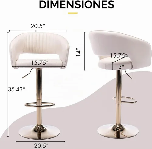 Vista 2 de Hyfirm Juego de 2 modernas sillas de bar de cocina con base cromada dorada, taburetes de bar giratorios ajustables con respaldo y reposapiés Beige