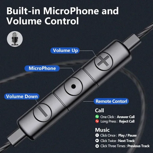 Vista 3 de Auriculares intrauditivos con cable con micrófono Control de volumen Auriculares con cancelación de ruido con micrófono Auriculares de graves