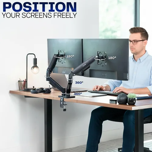 Vista 5 de VIVO Monitor dual de hasta 32 pulgadas y 19.8 libras por pantalla, soporte de escritorio con brazo neumático, contrapeso articulado, soporte VESA