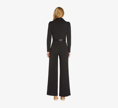 Vista 2 de Adrianna Papell Mono de esmoquin de crepé de punto para mujer Negro