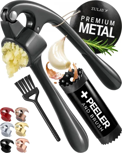 Vista 10 de Zulay Kitchen - Prensa de ajo de metal para cocina, acero inoxidable, color plateado 01 - Plata alfa