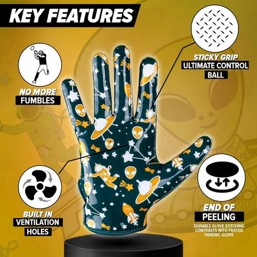 Vista 6 de Alien Grip Infinite Pro Edition - Guantes de fútbol Endless Game - GripPro Tech para adultos, niños y jóvenes, guantes de fútbol sin pelar, siempre