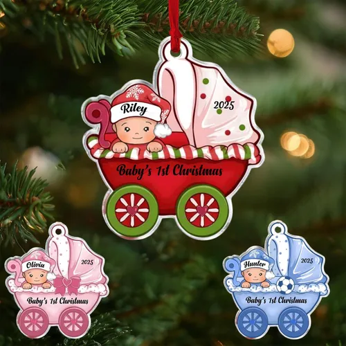 Vista 7 de DILYPOD Adorno personalizado para la primera Navidad del bebé 2025, recuerdo acrílico personalizado con efecto 3D de luna, regalo personalizado