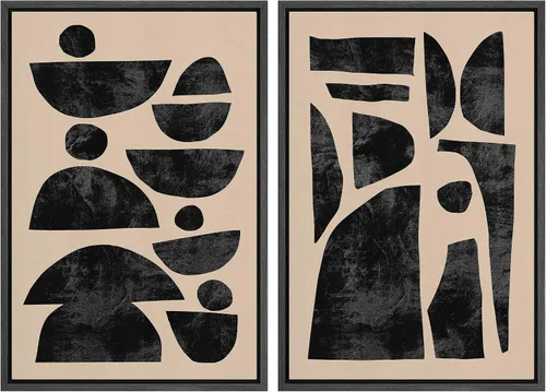 Vista 72 de SIGNWIN Lienzo enmarcado para pared, juego de arte de collage de ondas en espiral de mediados de siglo, formas abstractas, acogedor, neutro