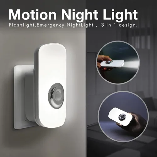 Vista 4 de Sensky Luz Nocturna con Sensor de Movimiento 3-en-1 Enchufable, Linterna Recargable, Luz de Emergencia para Dormitorio, Baño, Sala de Estar