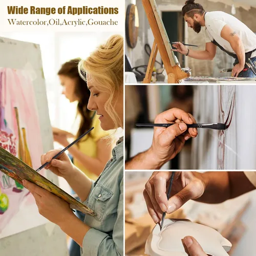 Vista 5 de Juego de pinceles para acuarela, 12 pinceles profesionales para pintura acrílica, pinceles de pintura al óleo para cabello fino sintético suave