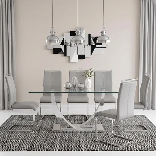Vista 34 de Juego de mesa de comedor de 63 pulgadas para 4, juego de mesa de comedor dorado moderno para 4, juego de mesa de cocina de mármol sintético