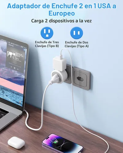 Vista 4 de Paquete de 2 adaptadores de enchufe de viaje europeos, adaptador de enchufe de EE. UU. a Europa