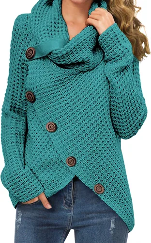 Vista 13 de GRECERELLE - Suéteres de cuello alto con cuello grueso, manga larga, dobladillo asimétrico, sueltos, de punto, para mujer, de otoño, S-2XL 02 negro