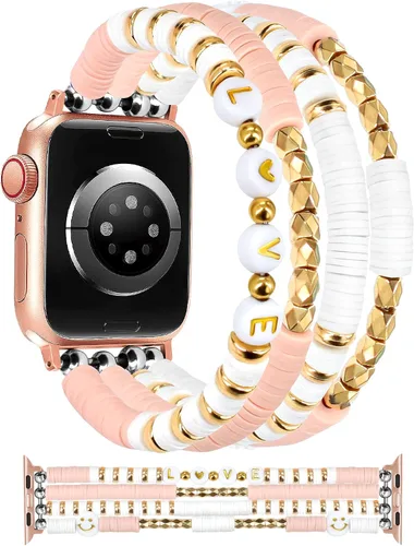 Vista 29 de JR.DM - Pulsera de cuentas compatible con Apple Watch de 40 mm, 38 mm, 41 mm, 42 mm; correa elástica hecha a mano para iWatch Series