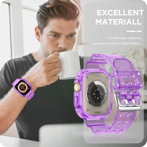 Vista 90 de DABAOZA - Correa transparente compatible con Apple Watch con estuche protector, correa deportiva de TPU con brillo para mujeres y hombres