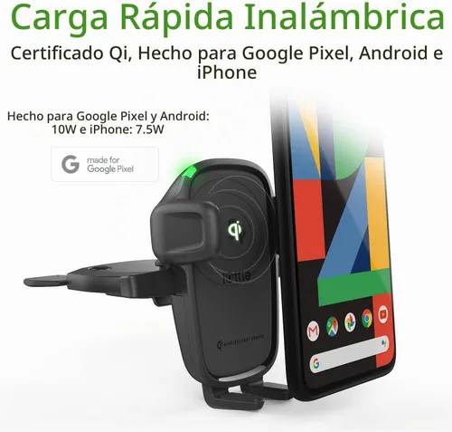 Vista 2 de iOttie Cargador de coche Easy One Touch inalámbrico 2 Qi carga ranura para CD + salida de aire Combo soporte de teléfono para iPhone, Samsung