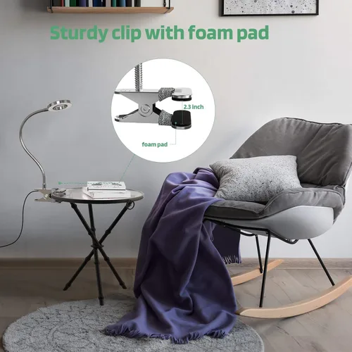 Vista 4 de GLORIOUS-LITE Luz LED con clip, lámpara de lectura de 36 LED para cuidado de los ojos para dormitorio, cuello de cisne flexible de 360° con 4 modos