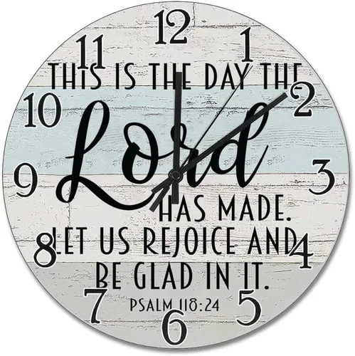 Vista 20 de Reloj de pared con versículo bíblico, con cita religiosa, reloj de madera, texto inspirador cristiano, reloj de madera rústico personalizado