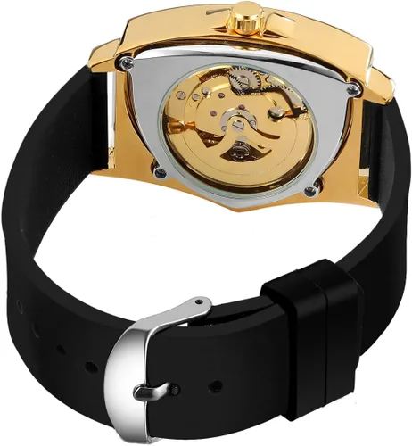 Vista 4 de FORSINING Reloj de pulsera mecánico triangular impermeable para hombre con correa de silicona