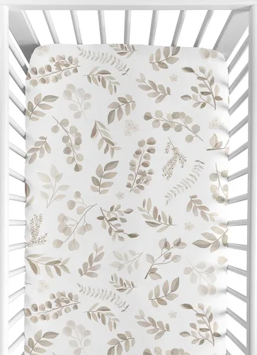 Vista 7 de Sweet Jojo Designs Sábana bajera para cuna de bebé 100% algodón (hojas florales bohemias) para niñas y niños, guardería infantil, habitación