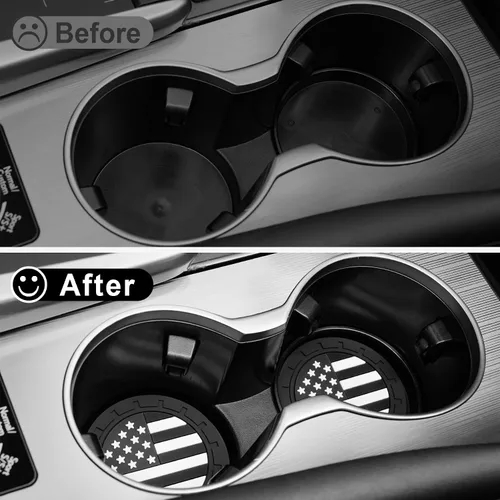 Vista 6 de JUSTTOP Posavasos para Portavasos de Automóvil, Bandera Americana Antideslizante Inserto Posavasos de Coche, Accesorios para el Interior del Negro