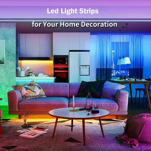 Vista 7 de Tira de luces LED para dormitorio de 33 pies, luces LED IC-RGB para habitación con control remoto de aplicación Bluetooth, tira de luz LED USB