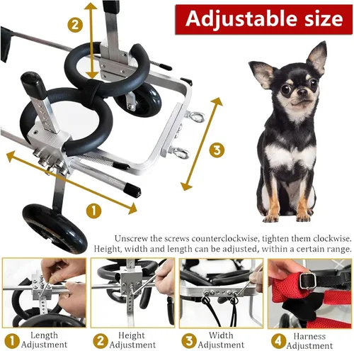 Vista 4 de Aluminum Dog Wheelchair, Lightweight Dog Wheelchair for Back Legs, Disabled Dog Assisted Walk Car Pet Hind Leg Exercise Car for Small Pet Cat