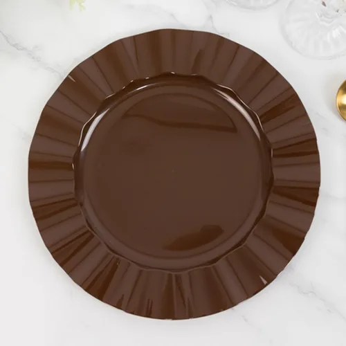 Vista 38 de Efavormart 10 Pack Platos redondos de plástico negro de 6" para postre y ensalada, platos desechables para aperitivos con borde ondulado dorado