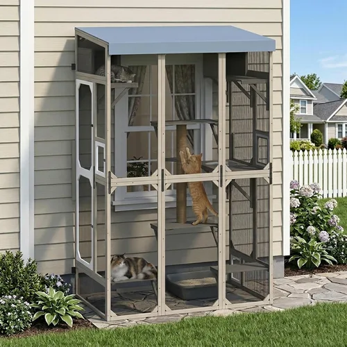 Vista 14 de Cercado Catio grande de 118" para gatos al aire libre, recintos para patio de gatos resistentes a la intemperie para múltiples gatos, jaula exterior
