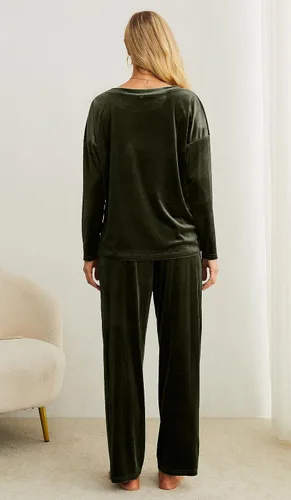 Vista 6 de PrinStory Conjunto de pijama 2024 para mujer, ropa de dormir de terciopelo de 2 piezas, pijamas suaves con bolsillos
