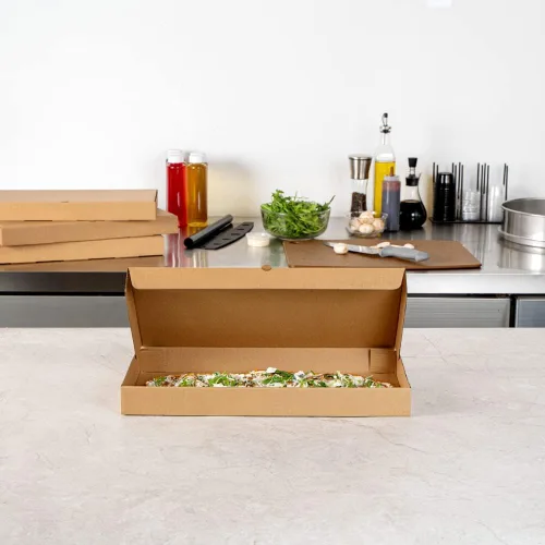 Vista 98 de Restaurantware - Cajas para pizza, 50 unidades, 14 x 7 x 1.5 pulgadas, embalaje de papel de cartón corrugado con bloqueo de pestañas, resistente a