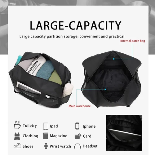Vista 6 de HEAD Bolsa de viaje impermeable de 40L para hombres, bolsas deportivas grandes para gimnasio, fitness, fin de semana durante la noche, bolsa