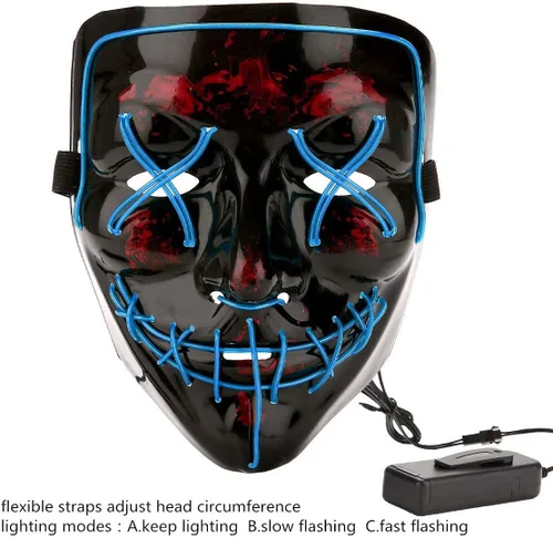 Vista 5 de Disfraz de Halloween, Fiesta Máscara de Miedo LED, Ilumina Máscaras, talla única