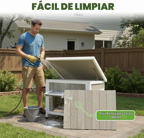 Vista 5 de Casa para gatos al aire libre, refugio de madera resistente a la intemperie para gatos interiores con cortinas de PVC transparentes, techo