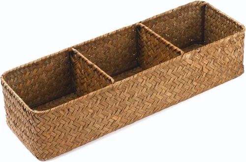 Vista 3 de Almacenamiento de hierba marina para baño, cesta tejida de mimbre (14.6 x 4.7 x 3.1 pulgadas)