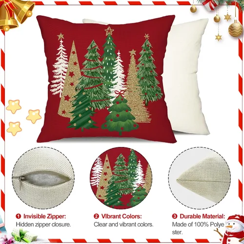 Vista 6 de DFXSZ Fundas de almohada de Navidad 16x16 pulgadas Juego de 2 fundas de almohada de árbol de Navidad decorativas en rojo para sofá de invierno Rojo