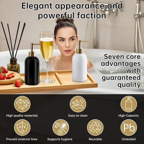 Vista 6 de Dispensador de jabón para platos recargable dorado para fregadero de cocina, botella dispensadora de jabón de manos para fregadero de encimera